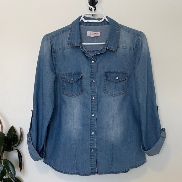 Ci Sono Tops - Ci Sono Light Blue Denim Top